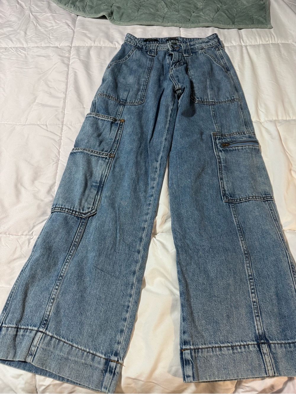 wild fable Light Blue Wide-Leg Cargo Jeans